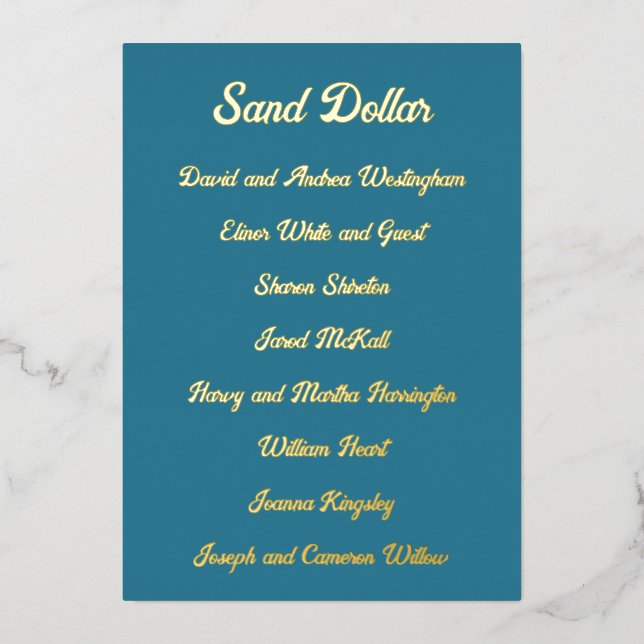 Gold Foil Table Seating Guest List 5x7 Cards (Front)