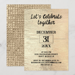 Gold Foil Texture New Year's Party Invitation