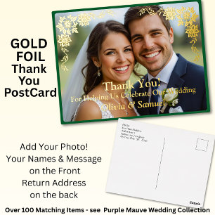 Gold Foil Thank You Add Names & your own messages Invitation Postcard