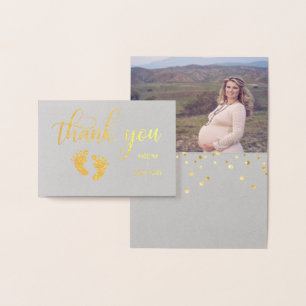 Gold FOIL THANK YOU Baby Shower GREY PHOTO Foil Card