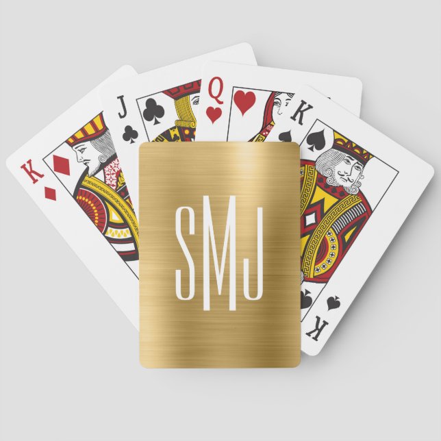 Gold Foil Three Letter Monogram Playing Cards (Back)