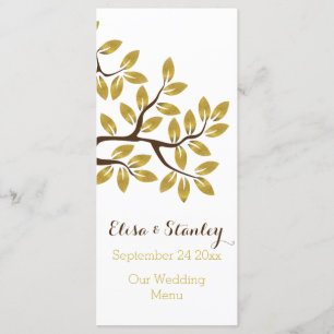 Gold foil tree modern wedding menu card