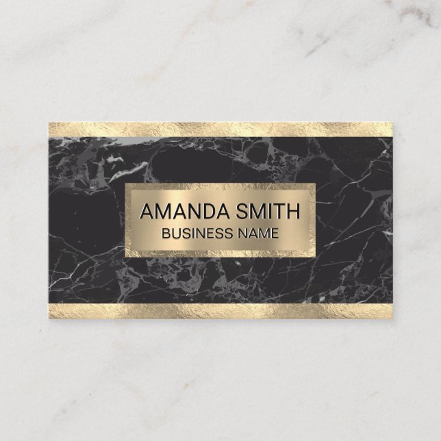 Gold Foil Trim | Black Marble Gold Metallic Banner Business Card (Front)