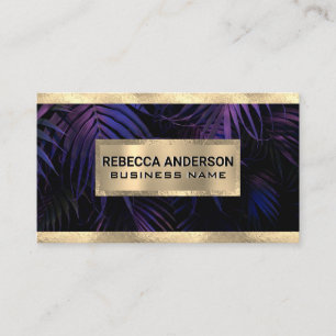 Gold Foil Trim   Purple Palm Leaves Business Card