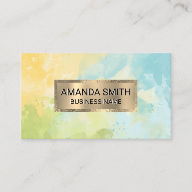 Gold Foil Trim | Watercolor Texture Business Card (Front)
