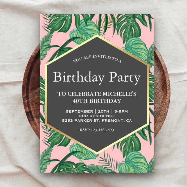 Gold Foil Tropical Leaves Beach Birthday Party Invitation (Creator Uploaded)