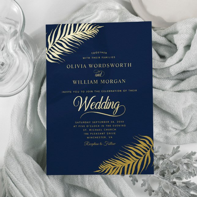 Gold Foil Tropical Leaves Minimalist Wedding (Creator Uploaded)