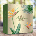 Gold Foil Tropical Palm Monogram Script Modern Binder<br><div class="desc">Keep your photos or school papers organized with this beautiful, chic, simple, modern, custom name binder. Stunning, sophisticated, colourful, tropical watercolor birds of paradise flowers, faux gold glitter, and personalized calligraphy script with a bold monogram initial, overlay a stylish, glam brushed gold foil background. Personalize with your name and monogram...</div>