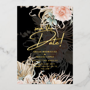 Gold Foil Tropical Pampas Grass Wedding Save Date