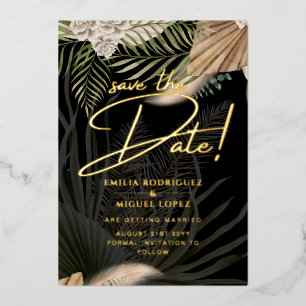 Gold Foil Tropical Pampas Grass Wedding Save Date