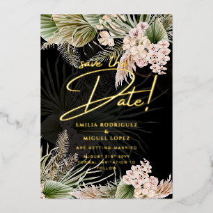 Gold Foil Tropical Pampas Grass Wedding Save Date