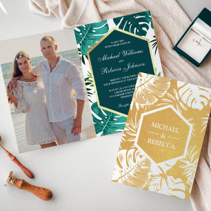 Gold Foil Turquoise Monstera vert Faire-part de ma