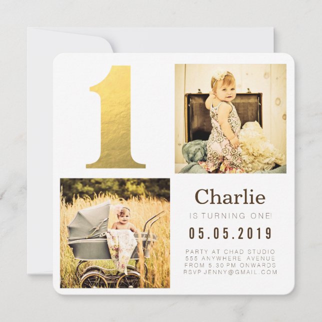 Gold Foil Un 1er anniversaire Cartes photos (Devant)