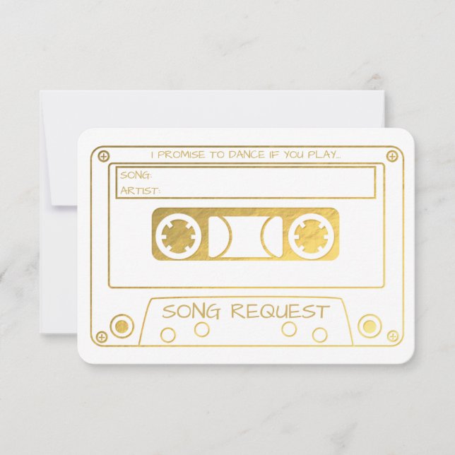 Gold Foil Vintage Cassette Tape Song Request Invitation (Front)