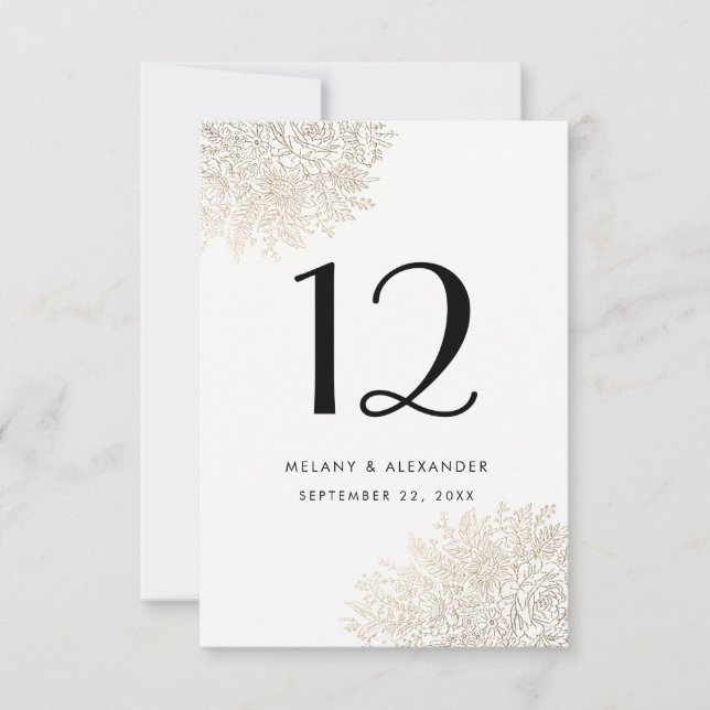 Gold Foil Vintage Lace Elegant Table Number Card (Front)