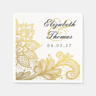 Gold Foil Vintage Lace   Elegant Wedding Napkin