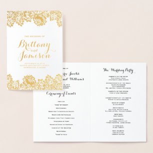 Gold Foil Vintage Lace Elegant Wedding Program Card