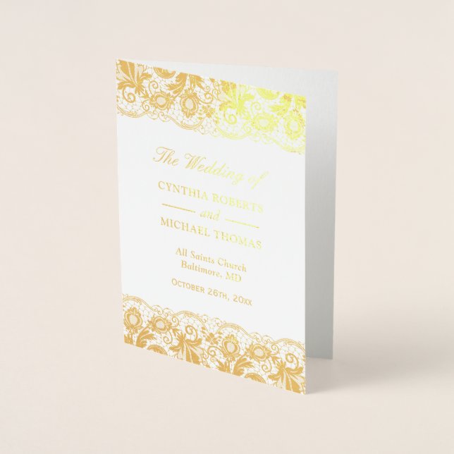 Gold Foil Vintage Lace Mariage damassé Programme (Devant)