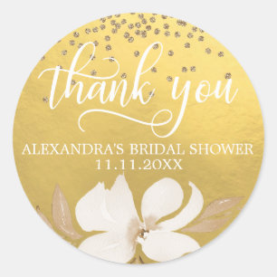 Gold Foil Watercolor Bridal Shower Thank You Classic Round Sticker