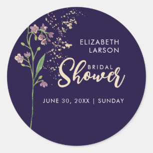 Gold Foil Watercolor Wildflower Bridal Shower Classic Round Sticker