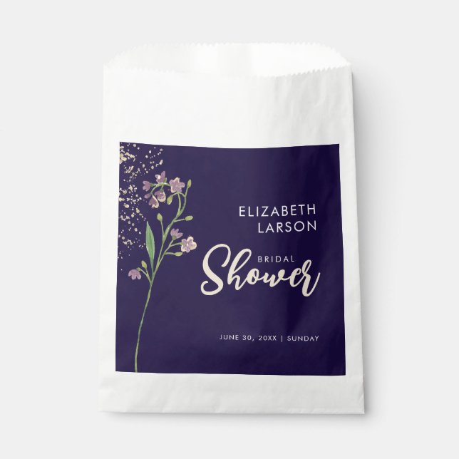 Gold Foil Watercolor Wildflower Bridal Shower Favour Bag (Front)