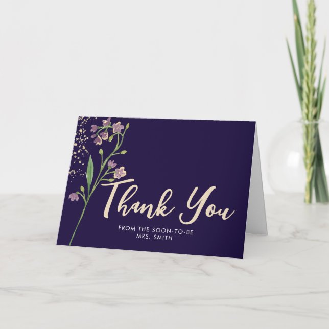 Gold Foil Watercolor Wildflower Bridal Shower Thank You Card (Front)