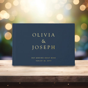 Gold Foil Wedding Custom Navy Blue Guest Book
