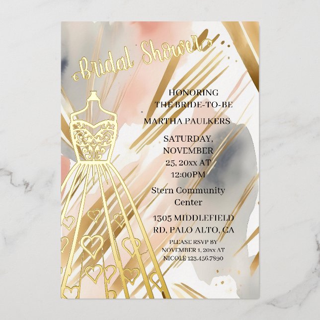 Gold Foil Wedding Dress Bridal Shower (Front)
