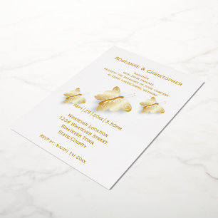 Gold Foil Wedding Invitation Butterflies Design