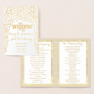 Gold Foil WEDDING PROGRAM Confetti Typography Foil Card