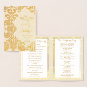 Gold Foil WEDDING PROGRAM Large Damask Foil Card