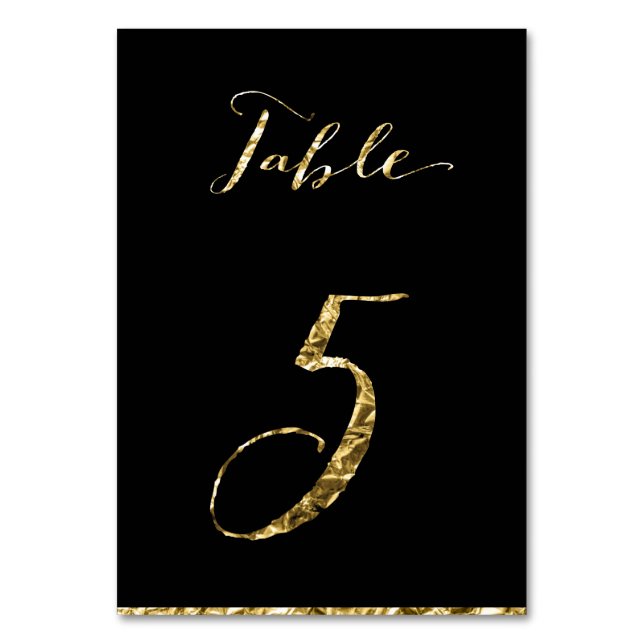 Gold Foil Wedding Table Numbers Black No. 5 (Front)