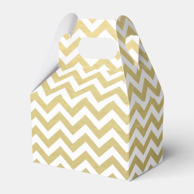 Gold Foil White Chevron Pattern Favor Box (Front Side)