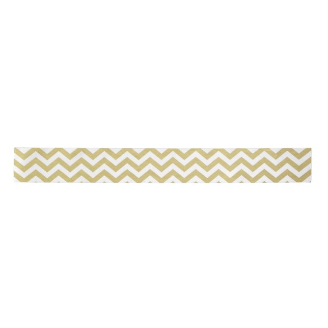 Gold Foil White Chevron Pattern Satin Ribbon (Front)