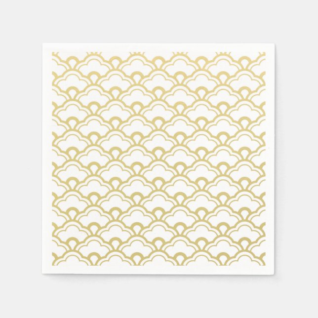 Gold Foil White Scalloped Shells Pattern Napkin (Front)