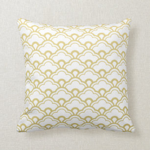 Gold Foil White Scalloped Shells Pattern Throw Pillow