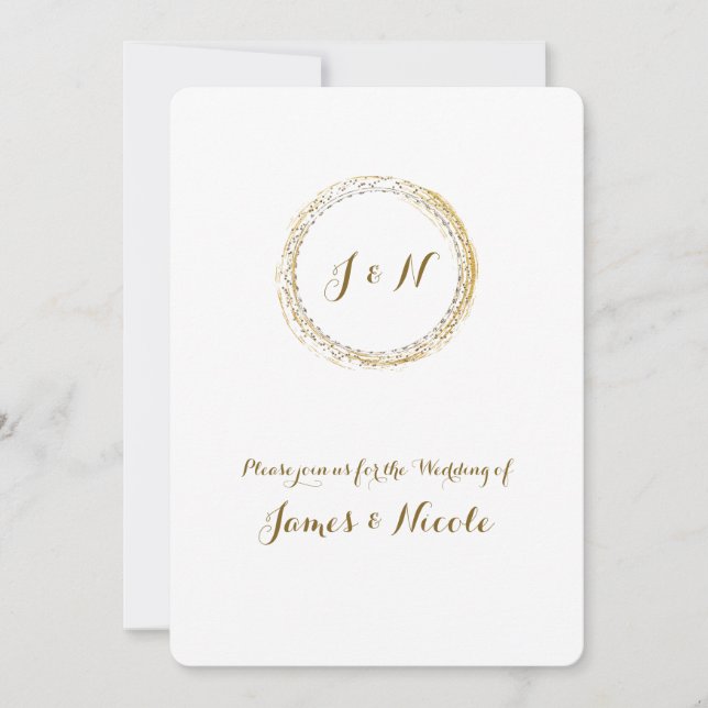 Gold Foil White Sparkle Glamour Circle Invitations (Front)