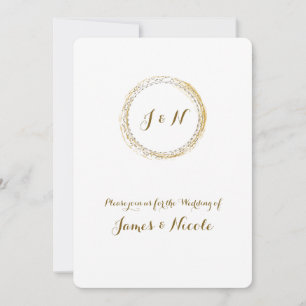 Gold Foil White Sparkle Glamour Circle Invitations