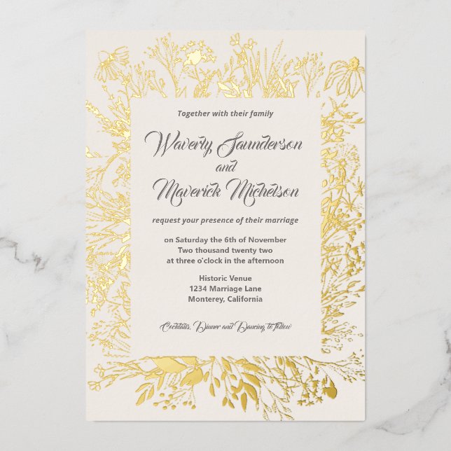 Gold Foil Wildflower Greenery Cream Wedding (Front)