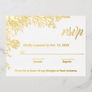 Gold Foil Wildflowers Wedding RSVP  Holiday Postcard