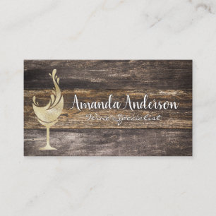 Gold Foil Wine Glass Splash   Wooden Board Business Card