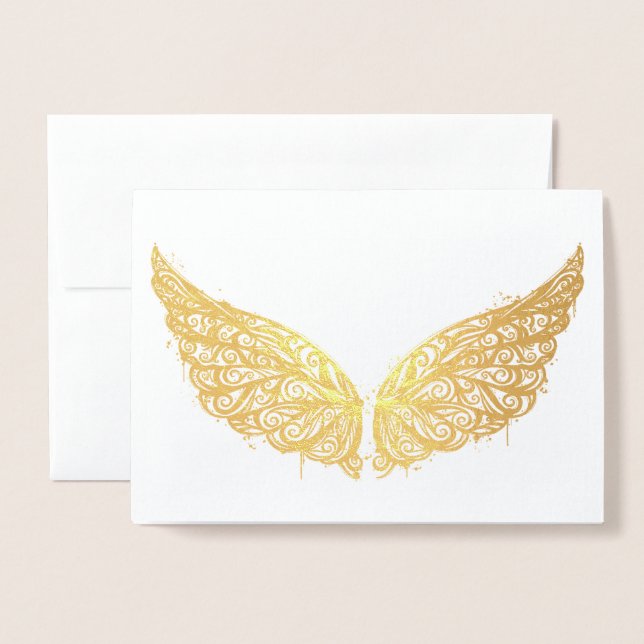 Gold Foil Wings Blank Greeting Card (Front With Envelope)