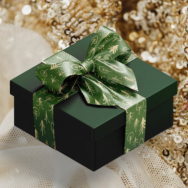 Gold Foil Winter Green Scene Trees Snow Satin Ribbon (Creator Uploaded)
