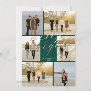 Gold Foil with Pink Plaid Merry and Bright  Holiday Card