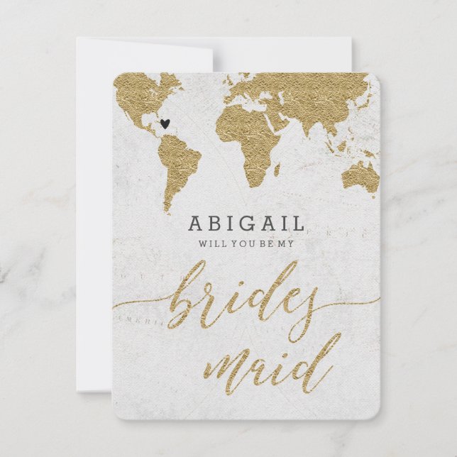 Gold Foil World Carte Vous Serez Bridesmaid (Devant)