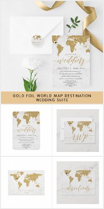 Gold Foil World Map Custom Destination Wedding