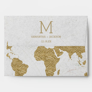 Gold Foil World Map Destination Wedding Monogram Envelopes