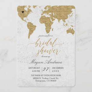 Gold Foil World Map Invitation de douche nuptiale