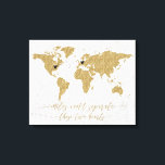 Gold Foil World Map Miles Can't Separate Canvas Print<br><div class="desc">Gold Foil World Map Miles Can't Separate these two hearts Long Distance Relationship Canvas print with hearts and connecter - they can be moved and positioned wherever needed (for closer or longer connections reduce or enlarge the size of the connecter to make it work) Miles can't separate these two hearts...</div>