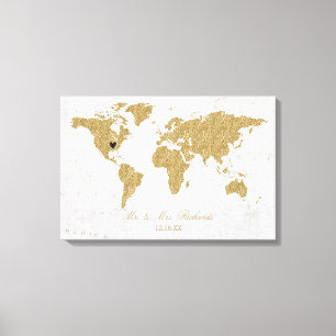 Gold Foil World Map Wedding Alternative Guestbook